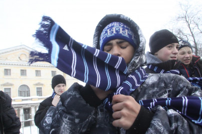 Повязка шарфов питерским львам