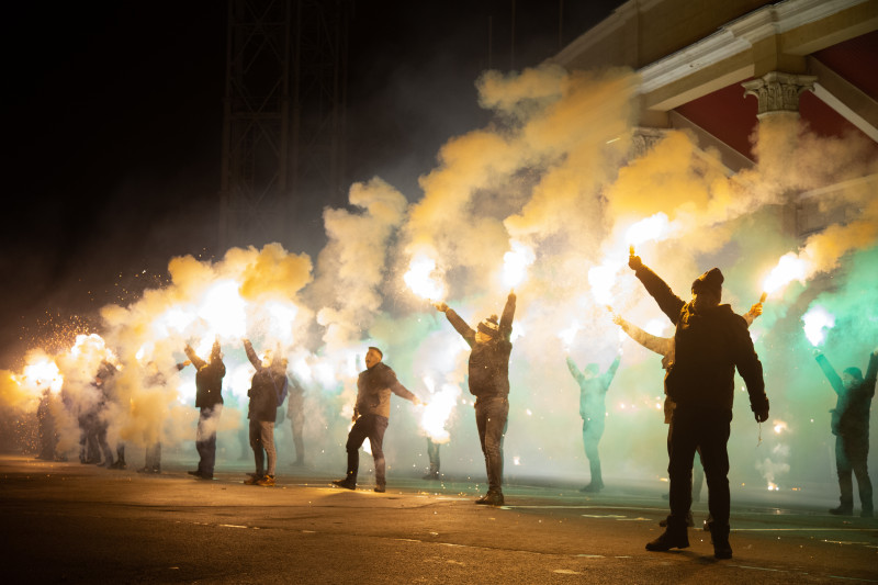 Перформанс болельщиков в честь 77-й годовщины полного освобождения Ленинграда