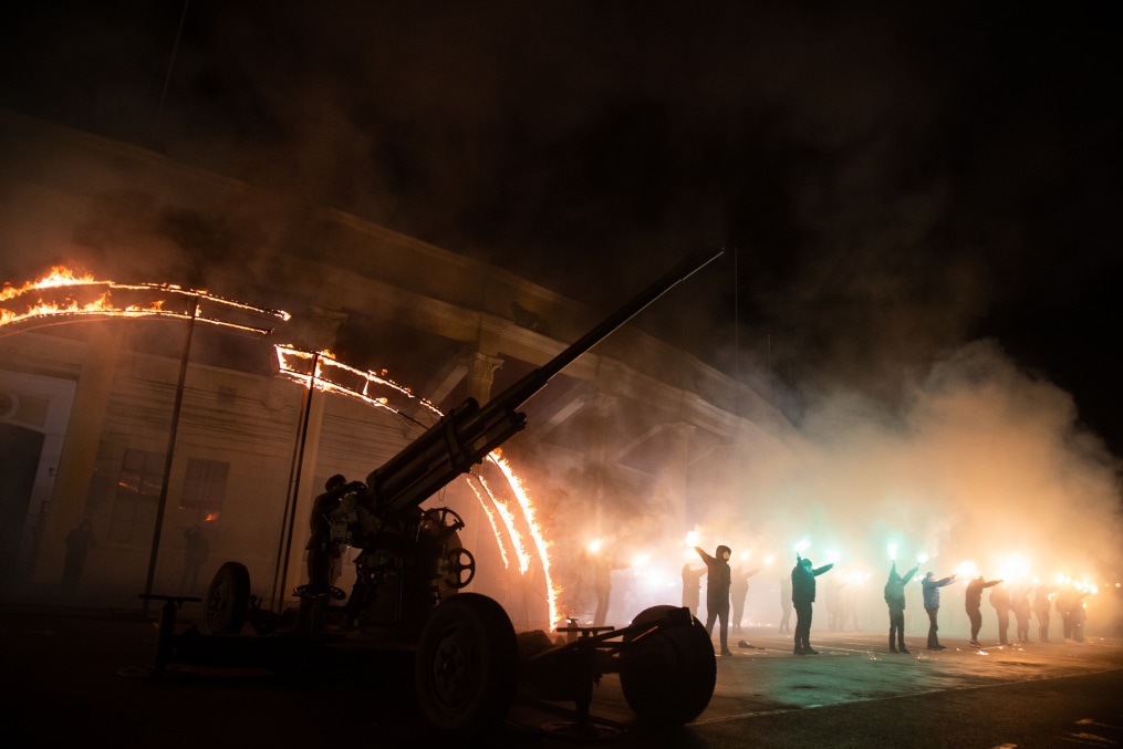 Перформанс болельщиков в честь 77-й годовщины полного освобождения Ленинграда