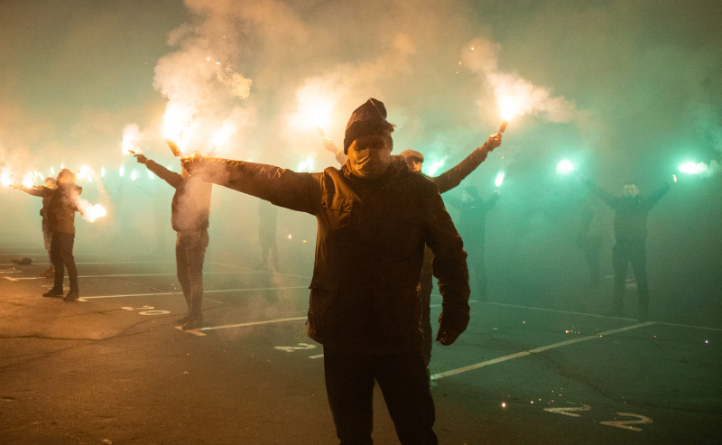 Перформанс болельщиков в честь 77-й годовщины полного освобождения Ленинграда