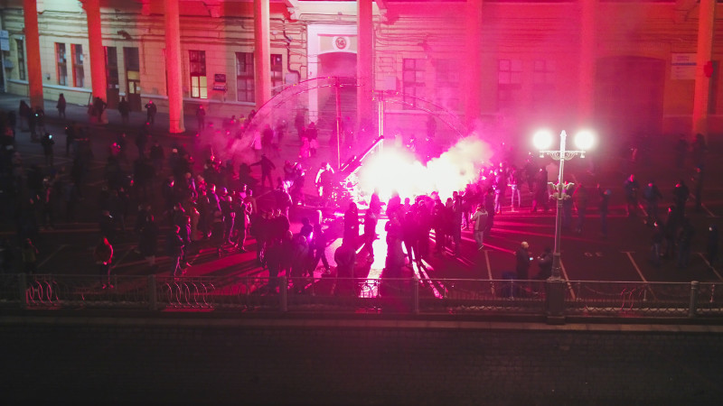 Перформанс болельщиков в честь 77-й годовщины полного освобождения Ленинграда